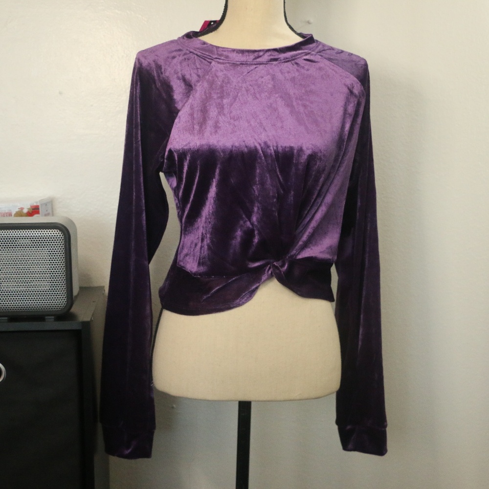 Material Girl Twist-Front Velour Sweater Crop Top